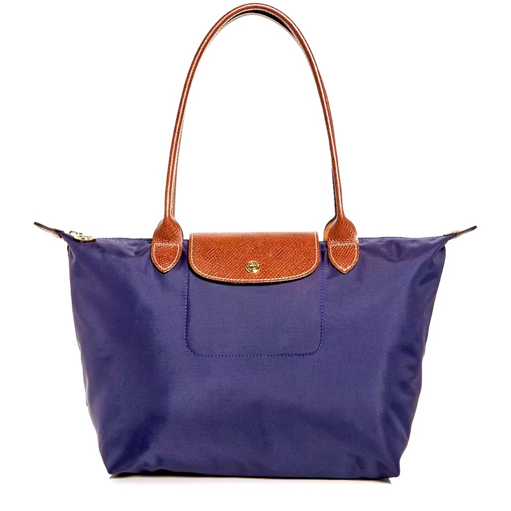 Longchamp Navy Blue Tote with Brown Leather Trim